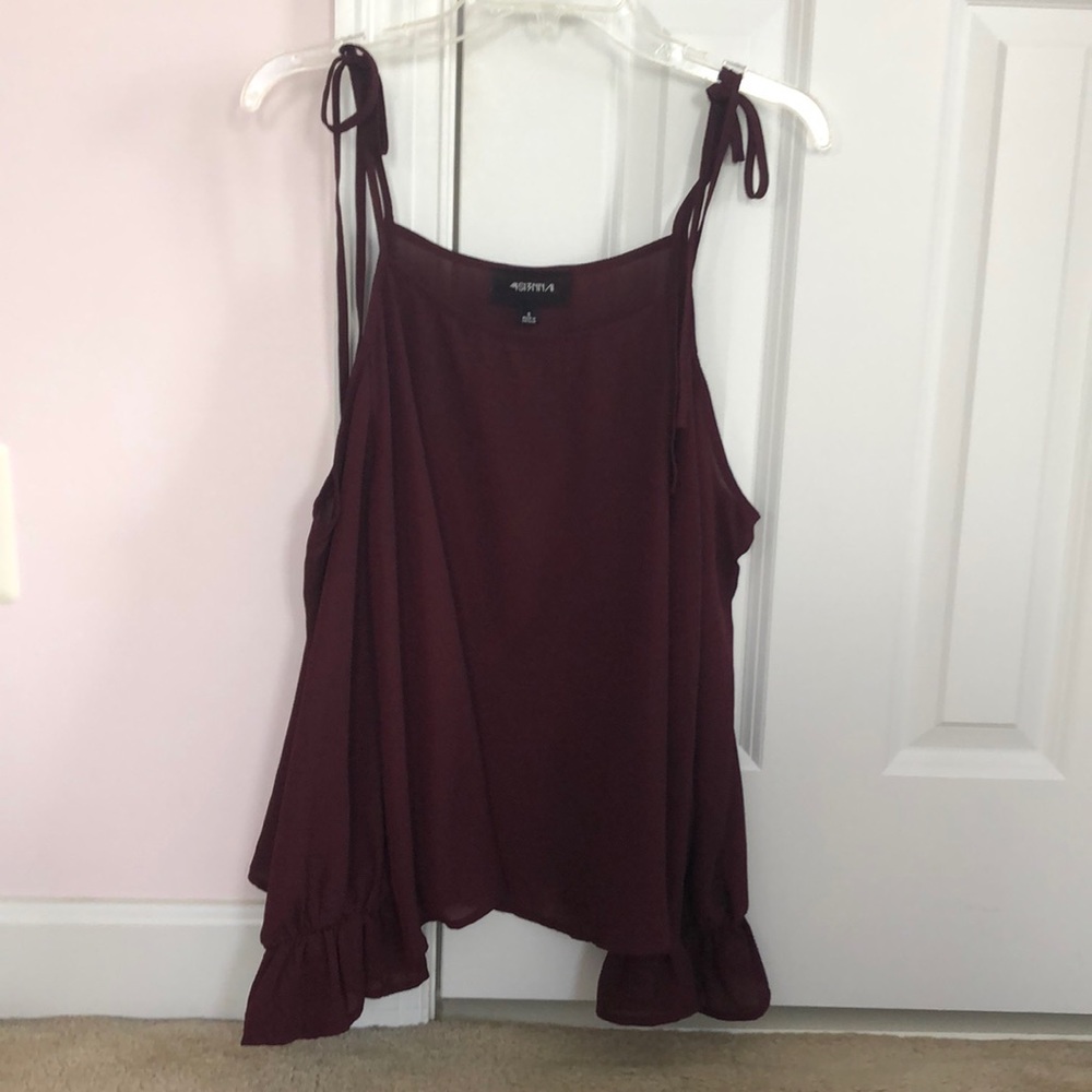 Burgundy Tie Shoulder Off the Shoulder Topshop